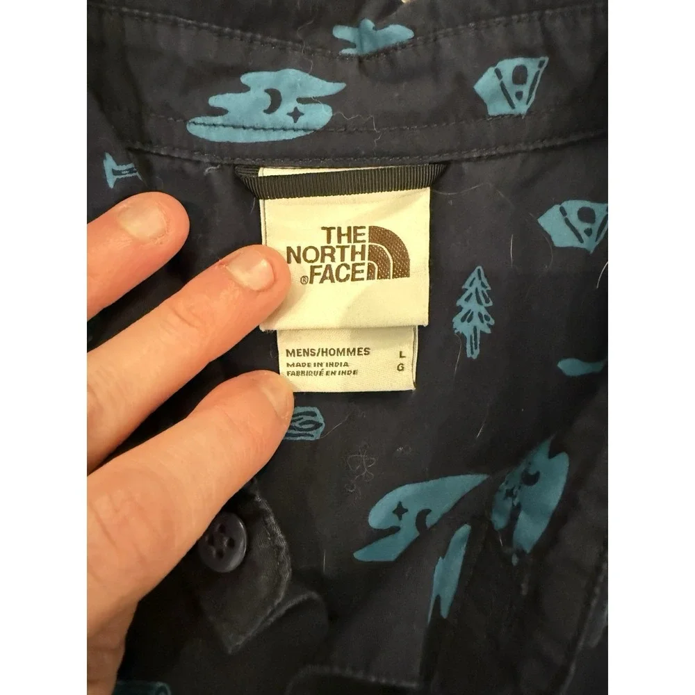 North Face Shirt Mens L Blue Short Sleeve Button Up Camping Hiking Outdoors Top